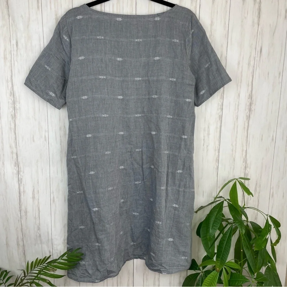 Eileen Fisher gray shift embroidered dress Medium